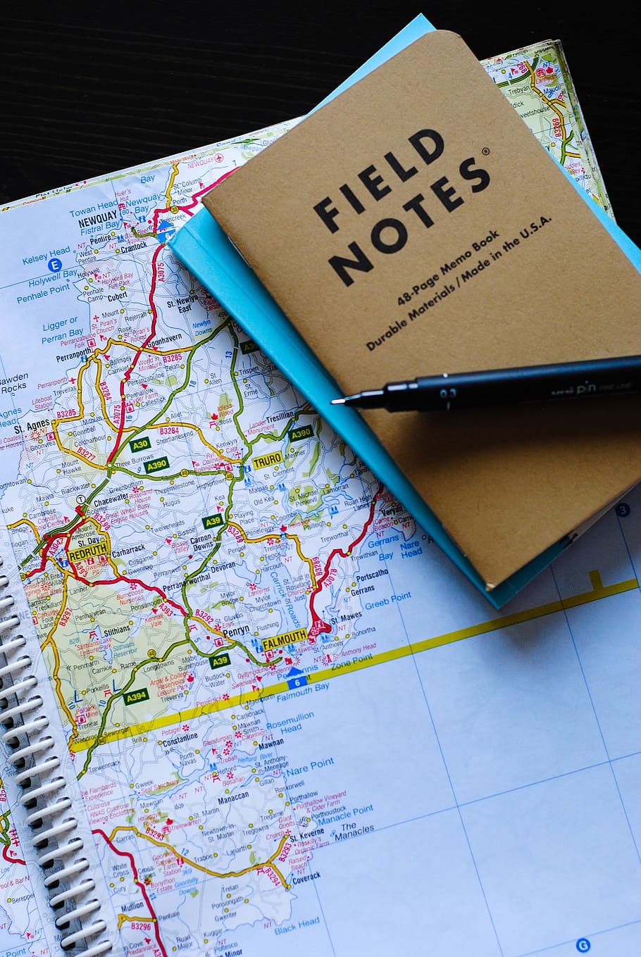 HD Wallpaper Black Gel Pen On Field Notes Book Map Directions