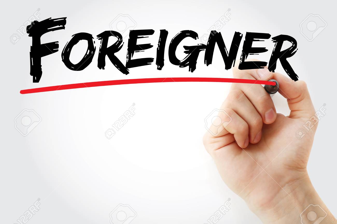 Hand Writing Foreigner With Marker Concept Background Stock Photo