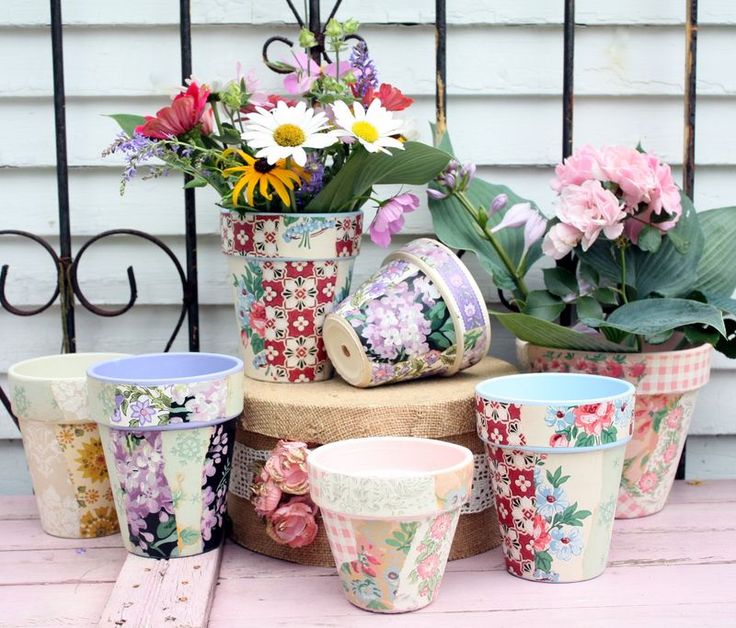 Vintage Wallpaper Covered Flower Pots Using Mod Podge By Mitzi Curi At