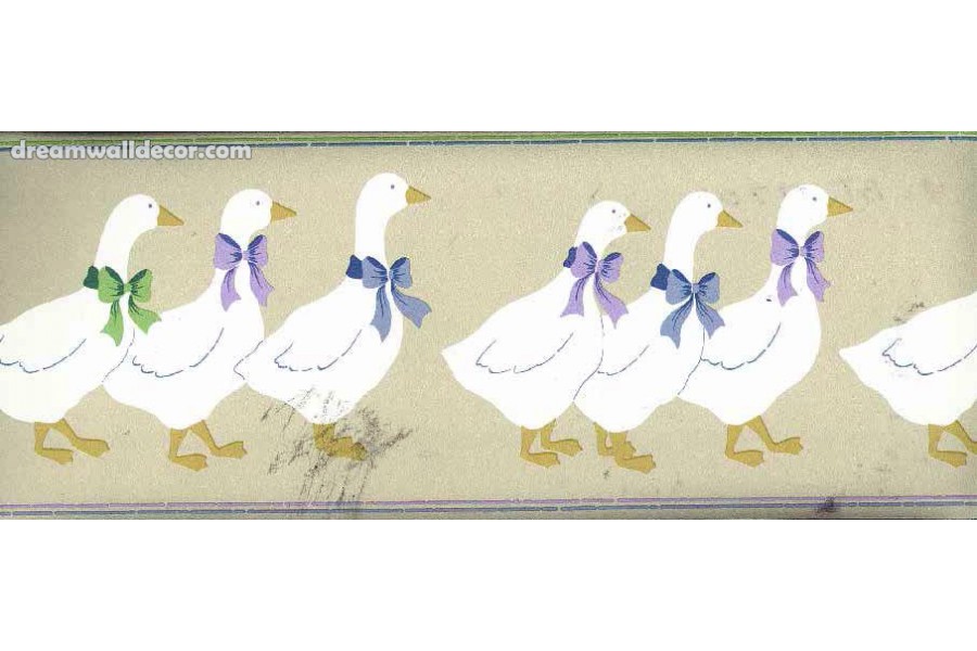Duck Parade Cute Bow Ducks Wallpaper Border
