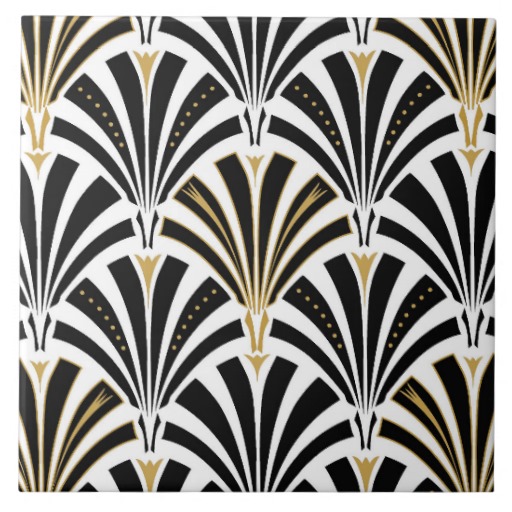 Art Deco fan pattern   black and white Tiles Zazzle