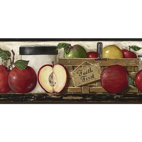Red Black Faithful Apples Wallpaper Border Home Kitchen