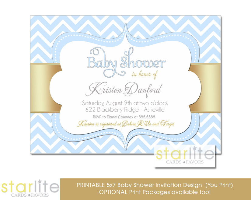 Blue And White Chevron With Gold