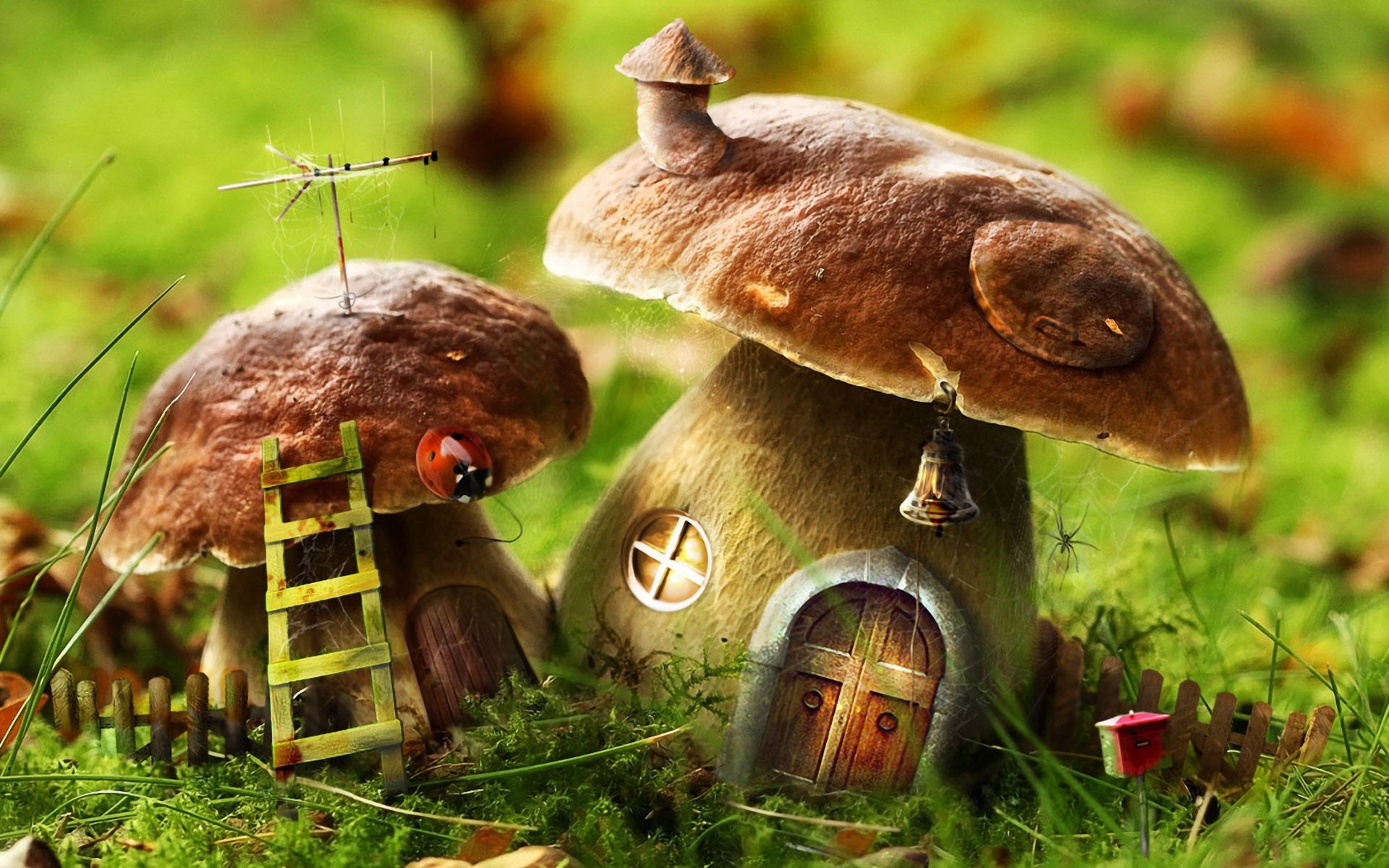 Mushroom House Nature Digital Art Wallpaper HD Desktop And