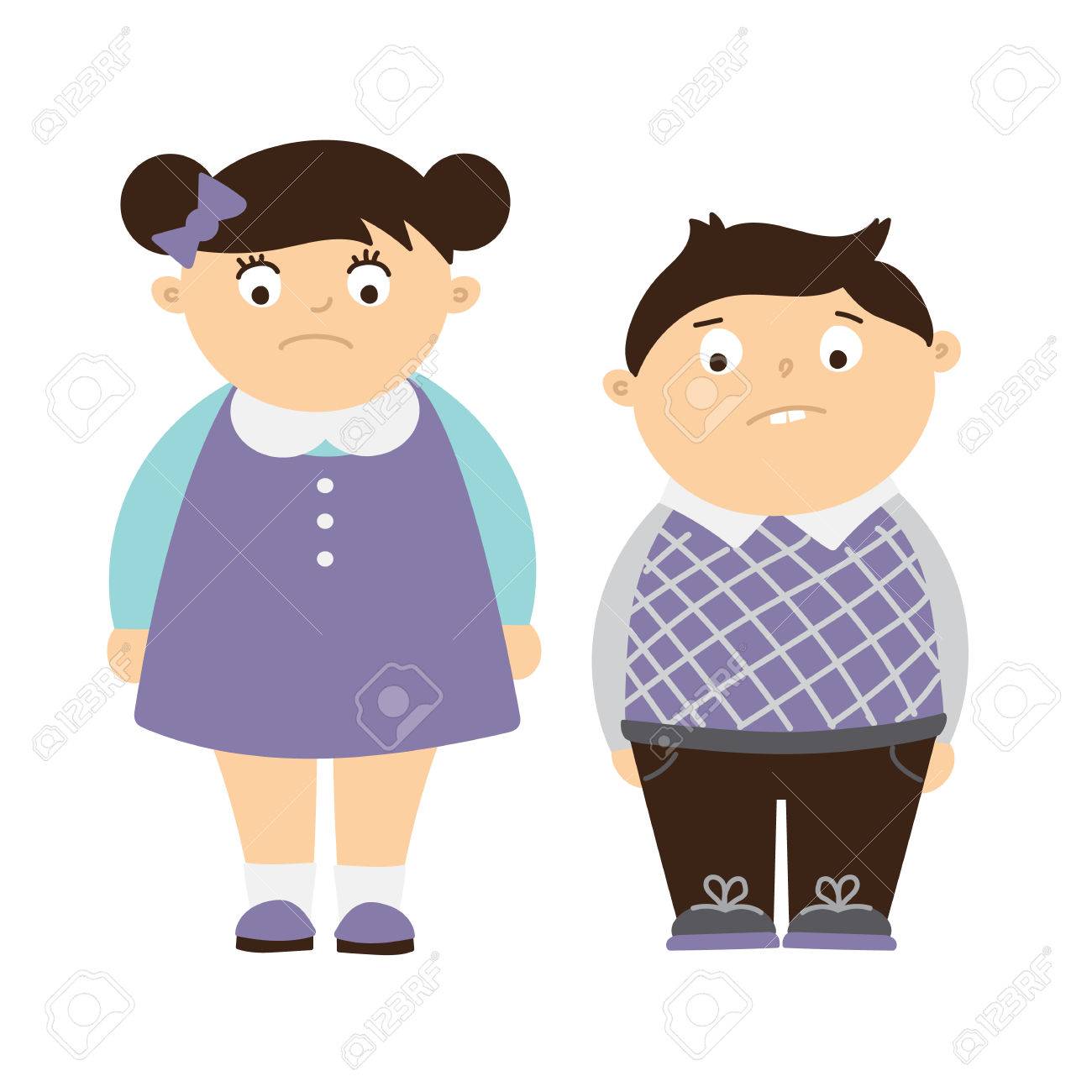 Isolated Sad Fat Children On White Background Concept Of