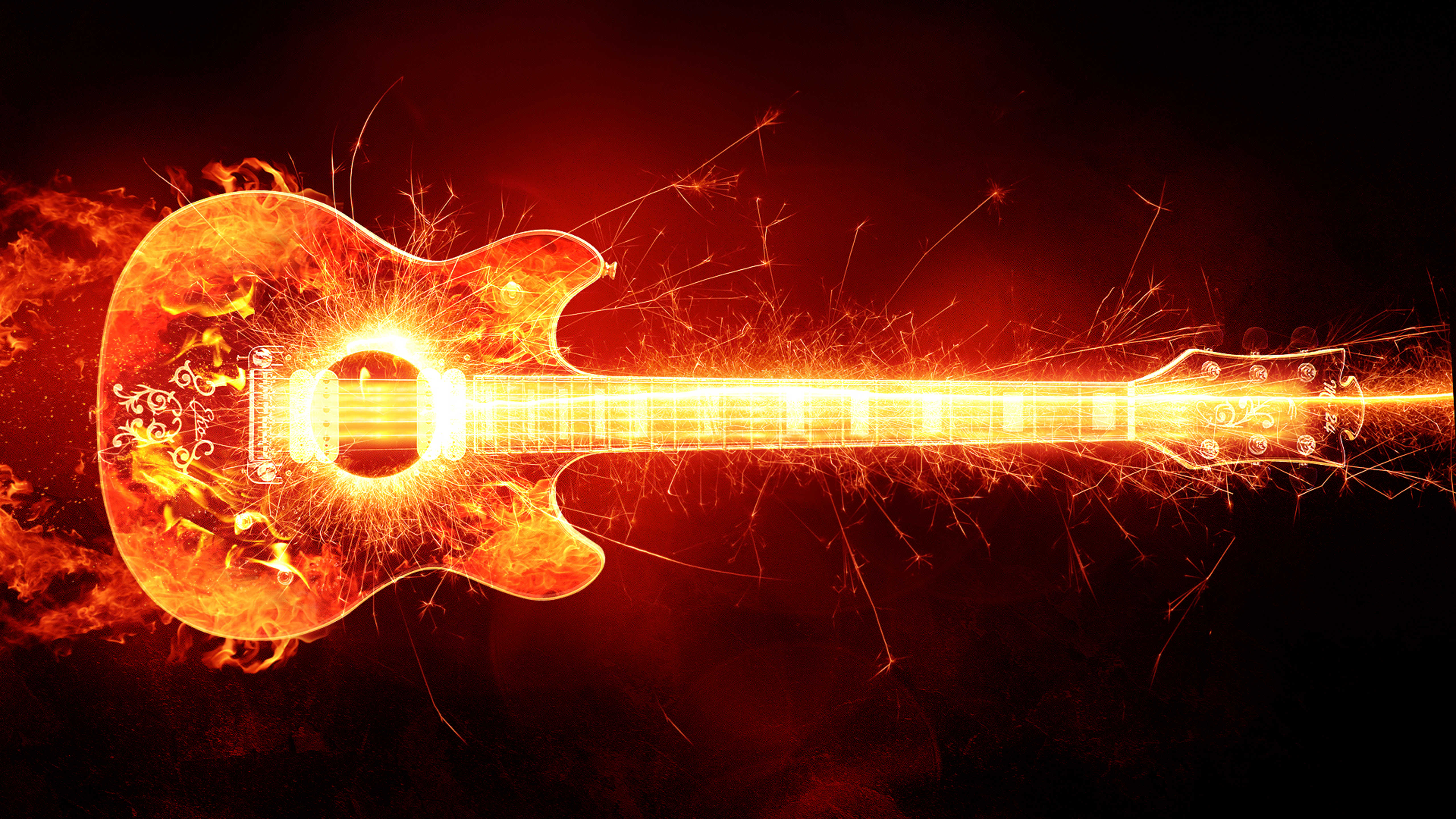 Wallpaper Guitar With Fire And Sparks