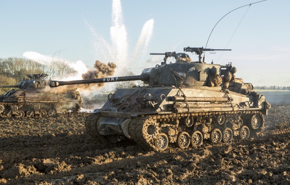 Wallpaper Fury Tank M4 Sherman Battle Field Dirt