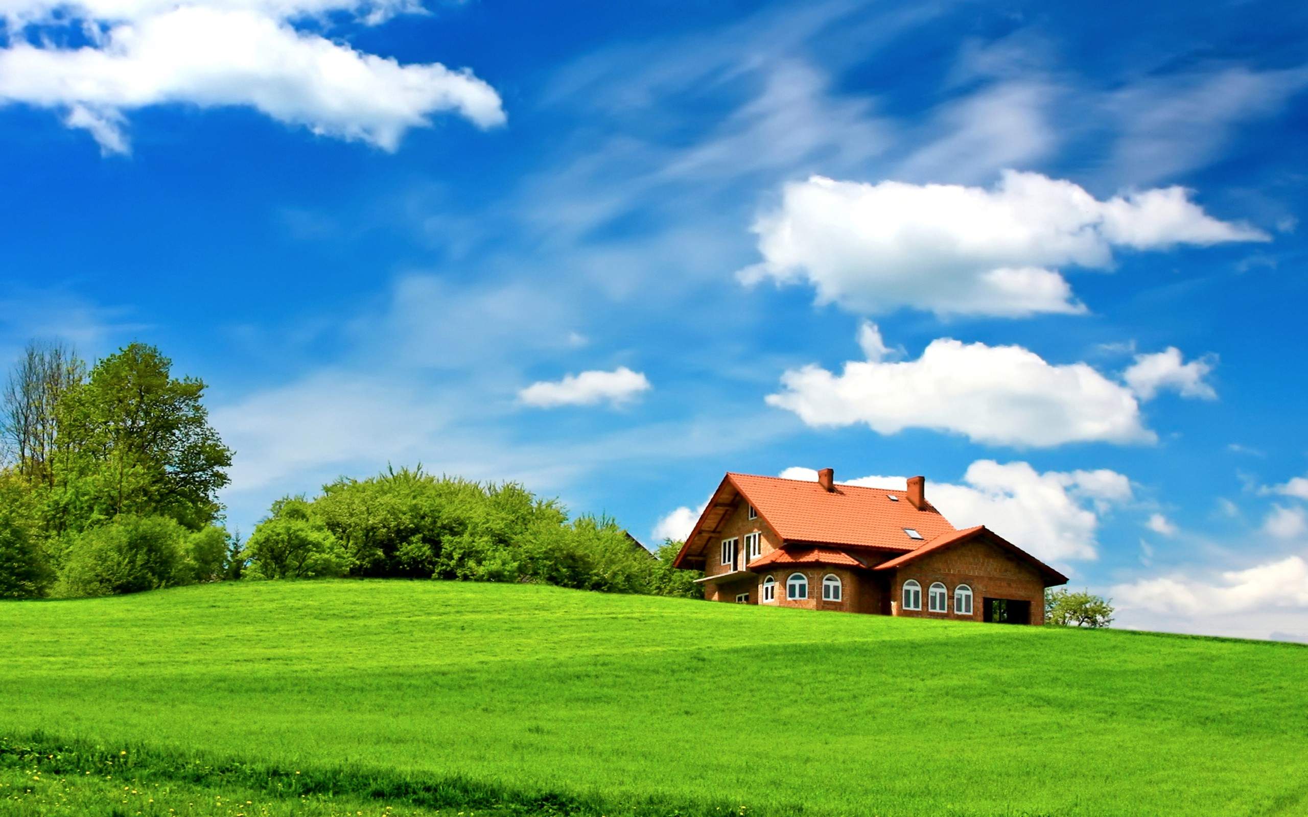 Green Field House Landscape Wallpaper For Desktop High Quality