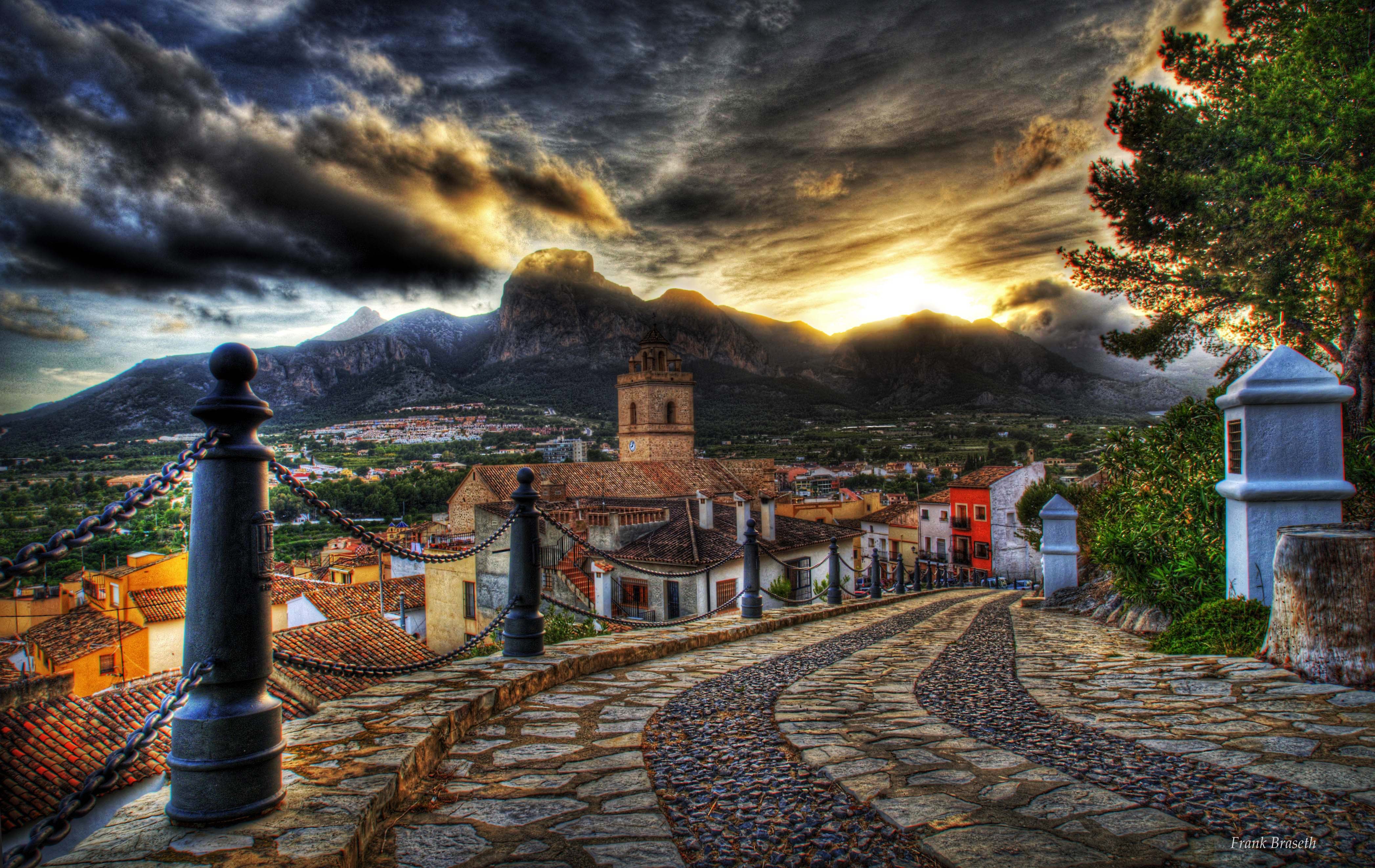 Architecture street mountain hdr old sky sunset road clouds 4188x2644