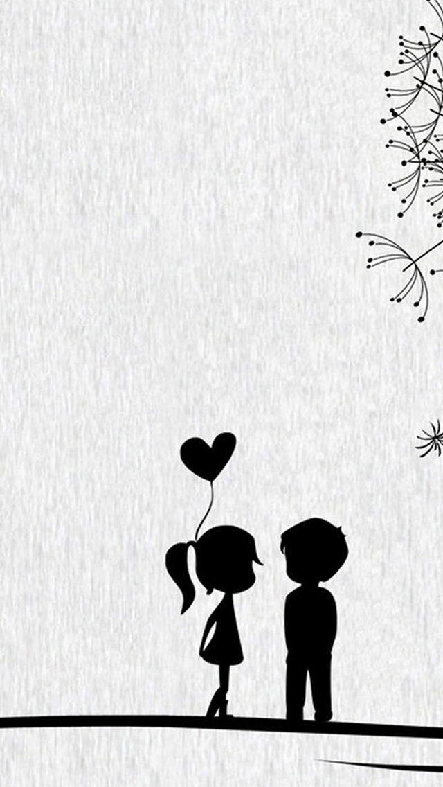 Love Cute Cartoon Little Couple iPhone Se Wallpaper