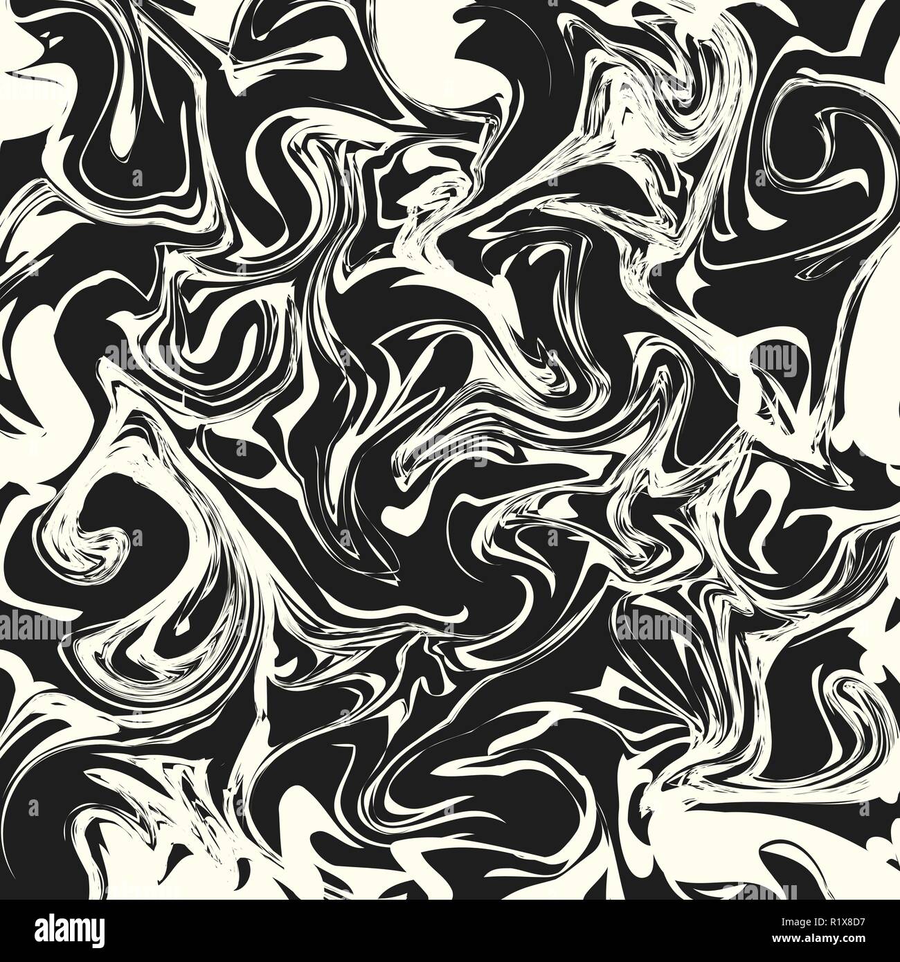 Abstract Wave Pattern Black And White Marble Texture Wall For