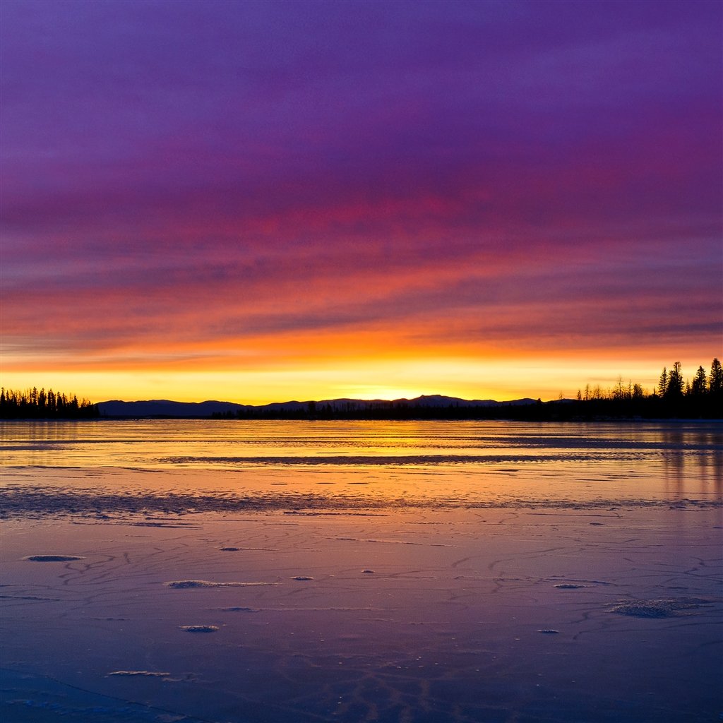 Winter Frozen Lake Sunset Landscape iPad Air Wallpaper Download