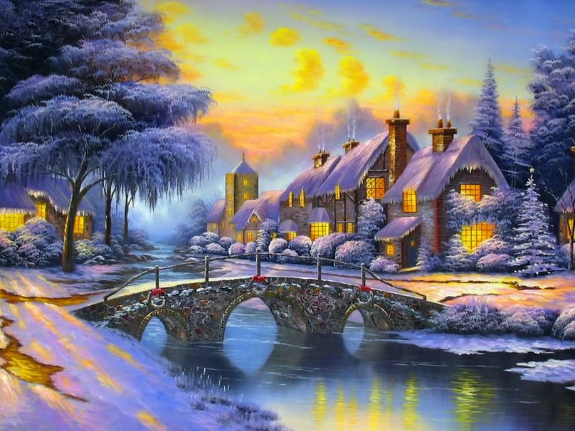 Village At Christmas Wallpaper