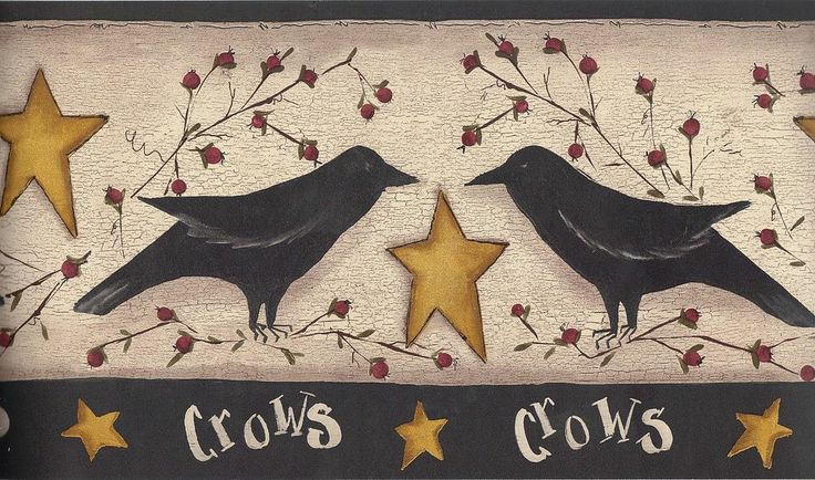 Crow Black Gold Star Berry Vine Wallpaper Border York Fk 2b