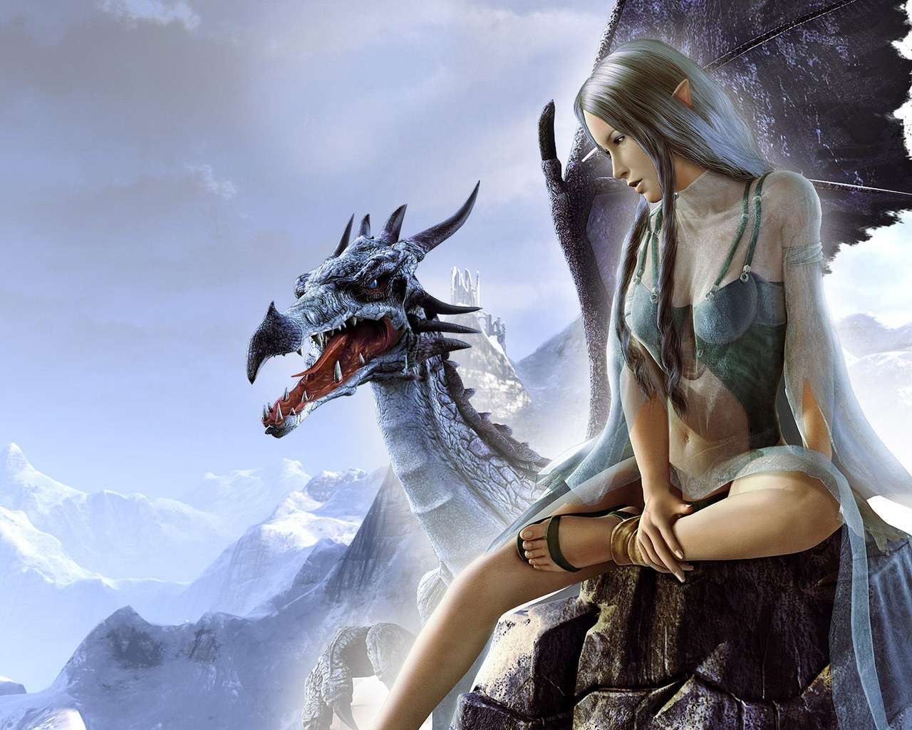 Elf Woman And Dragon Photo Wallpaper For Desktop