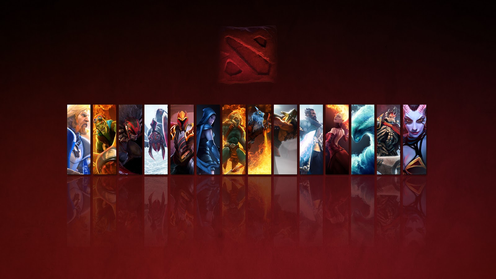 Dota Wallpaper Heroes Icon Mix With Logo Reflected
