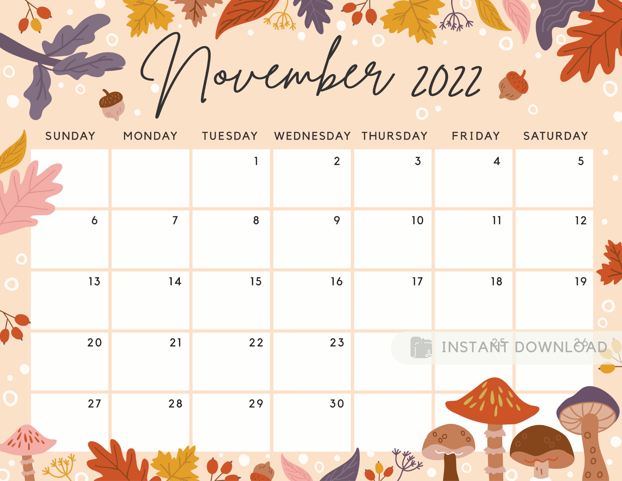 November 2022 Calendar Beautiful Fall Autumn Flowers   Etsy
