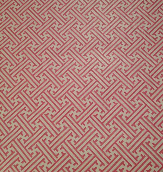 Vintage Coral Pink and White Geometric Maze Vinyl Wallpaper