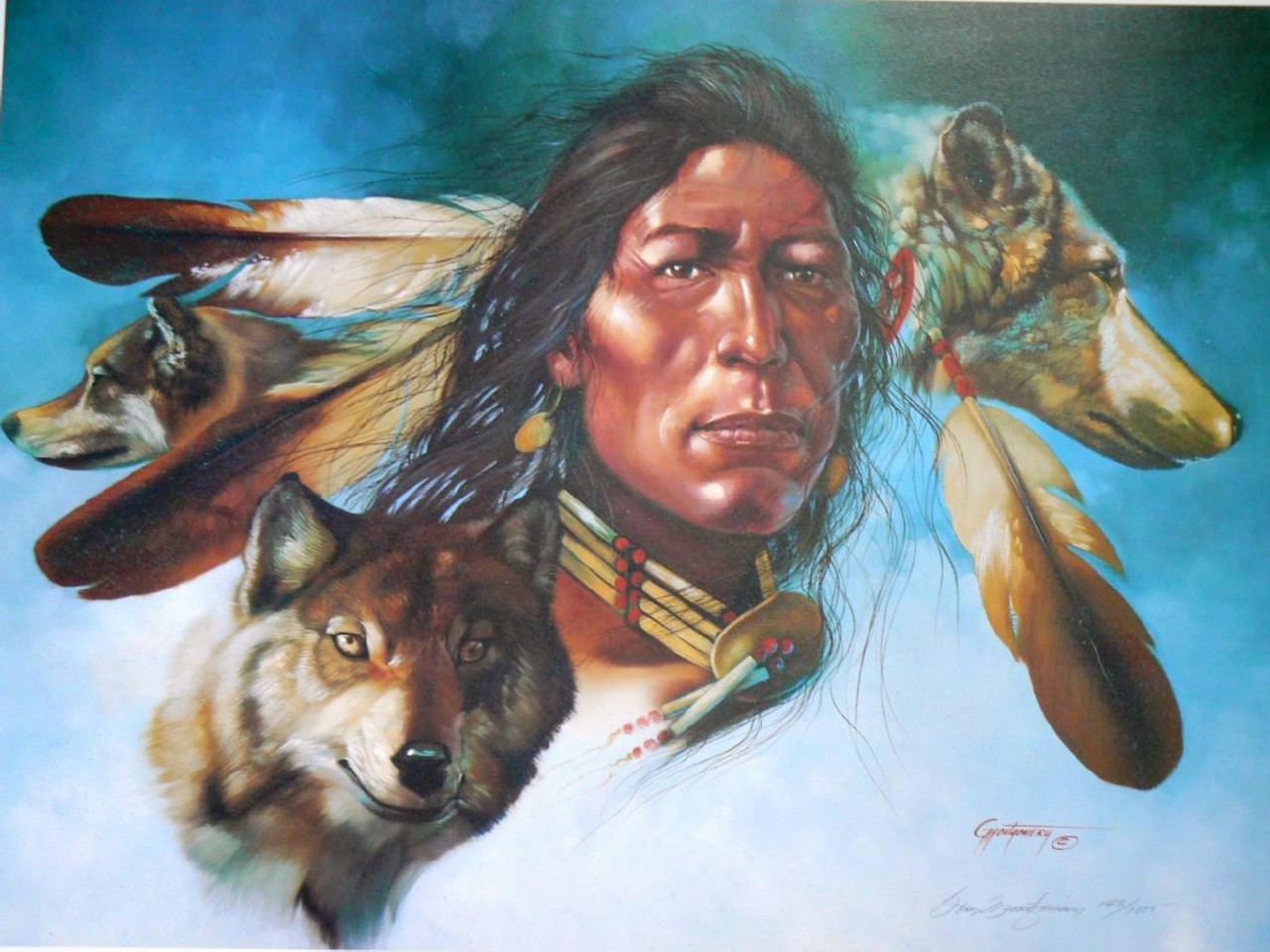 Indian And Wolf Jpg