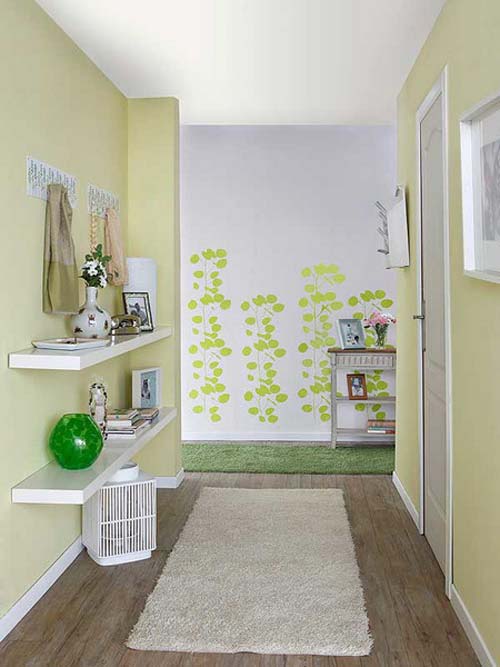Inspiring Hallway Designs In Colorful Spring Wallpaper And Accessories