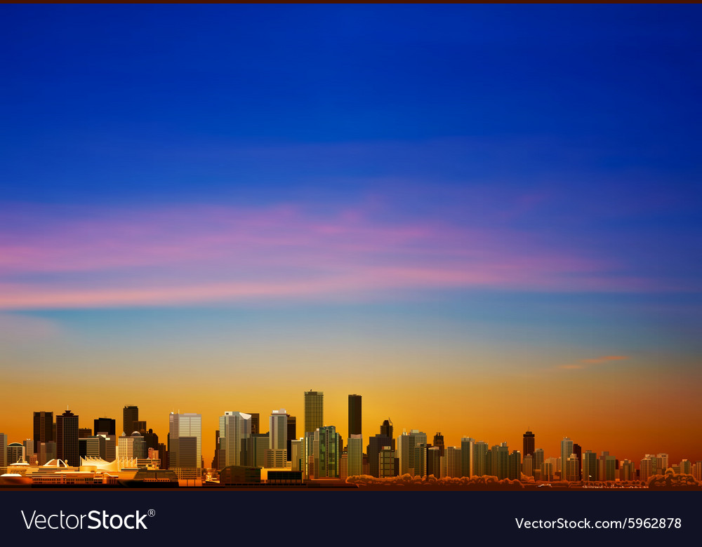 Abstract Sunrise Background With Panorama Of City Vector Image