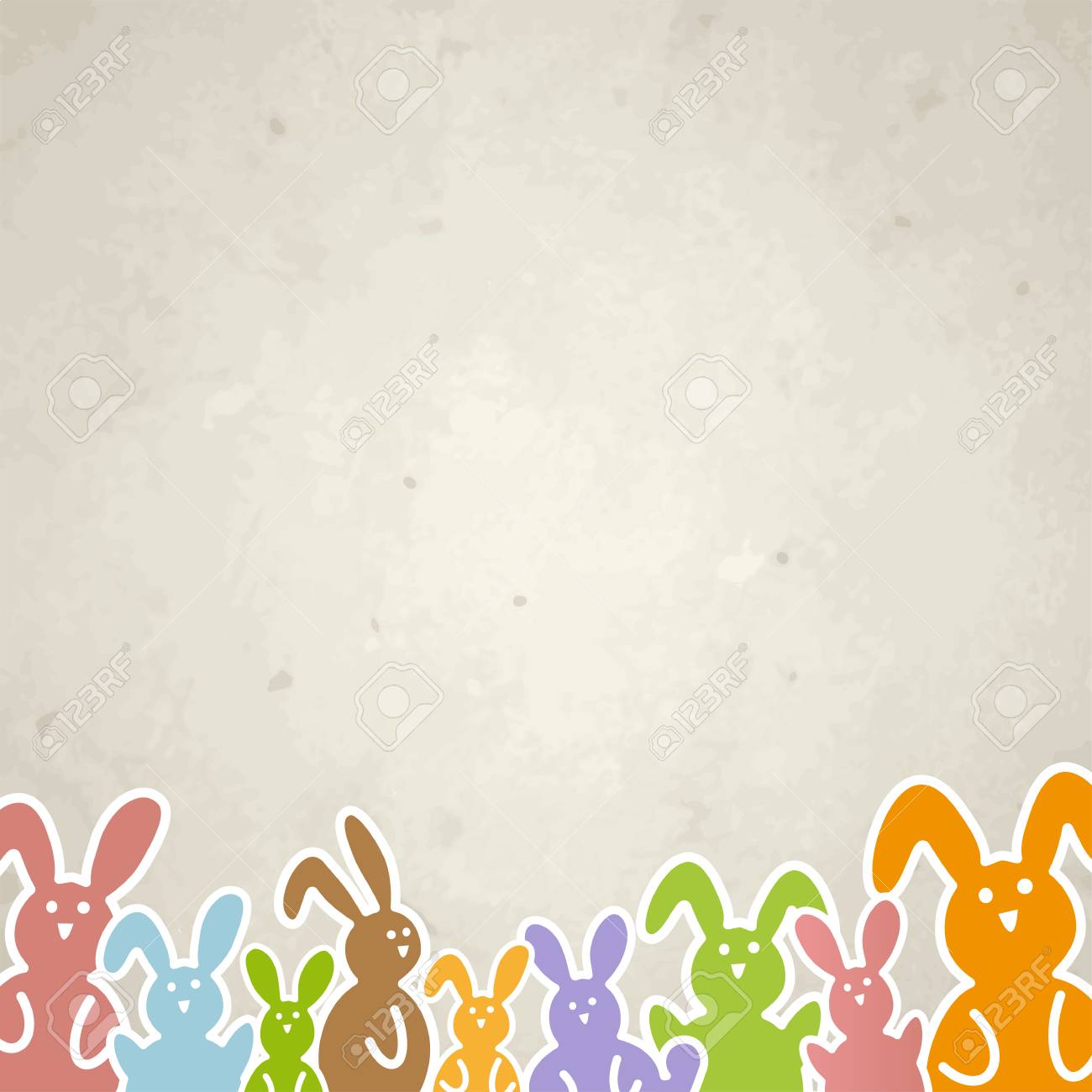 Happy Easter Background With Colored Rabbits On Brown Grunge
