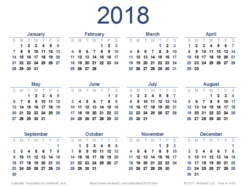 2018 Calendar Templates and Images 847x643