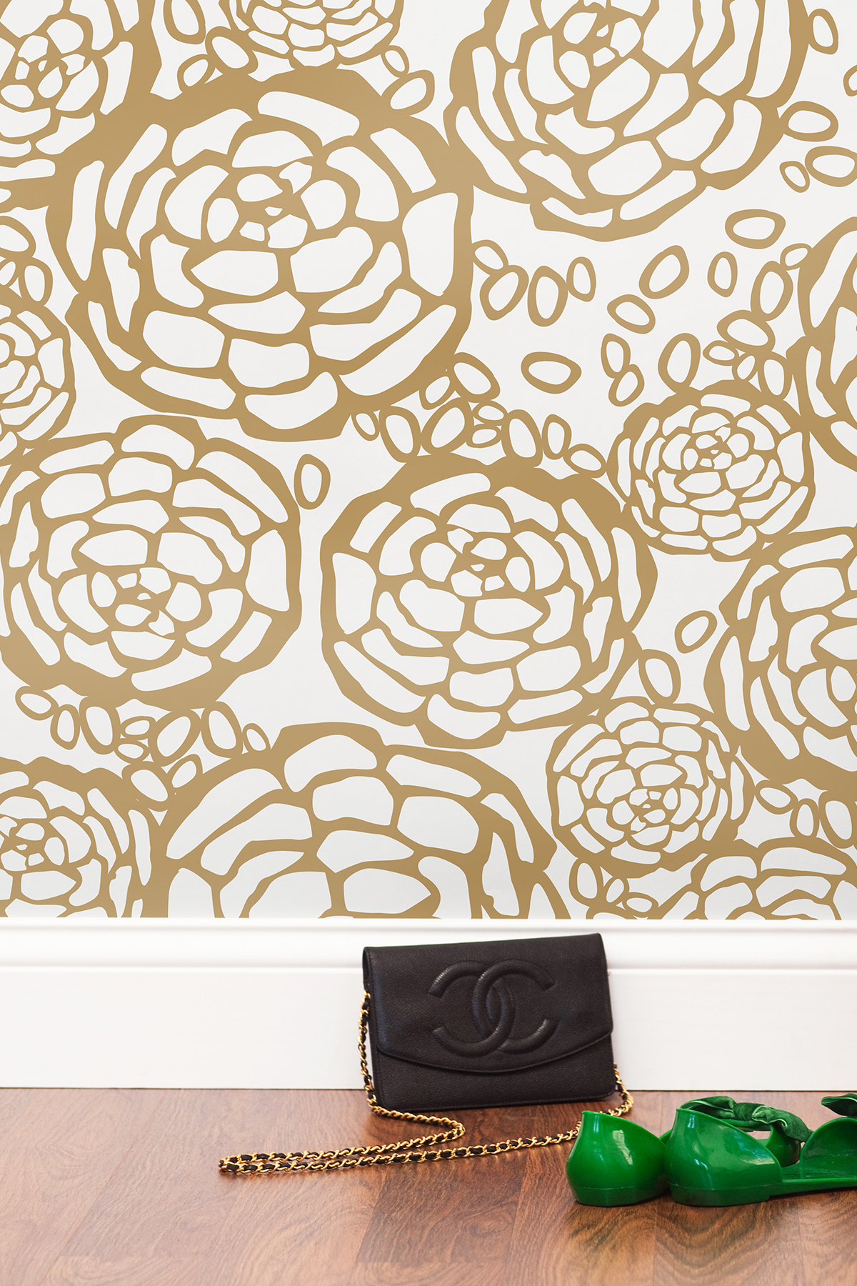 Petal Pusher Wallpaper Almost White Gold Monument Interiors