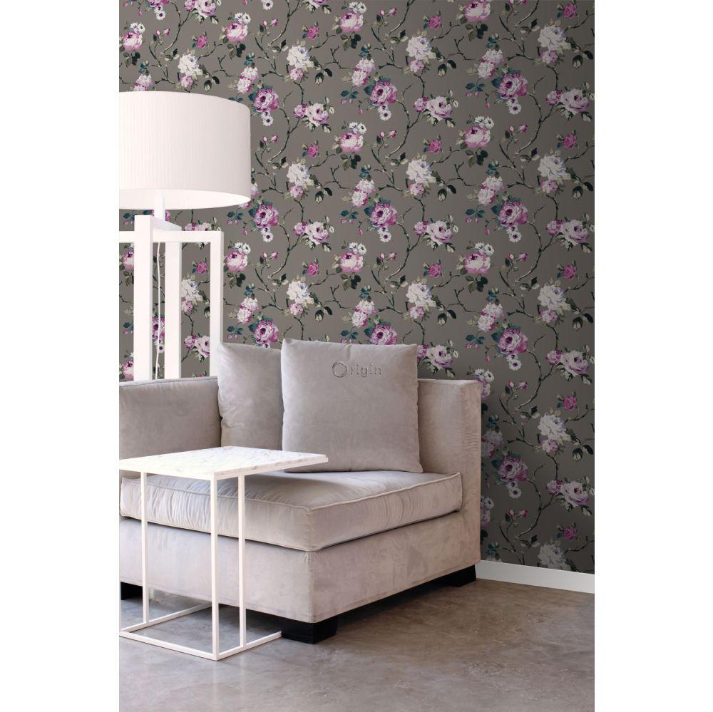 Wallpaper Flowers Taupe And Lilac Purple