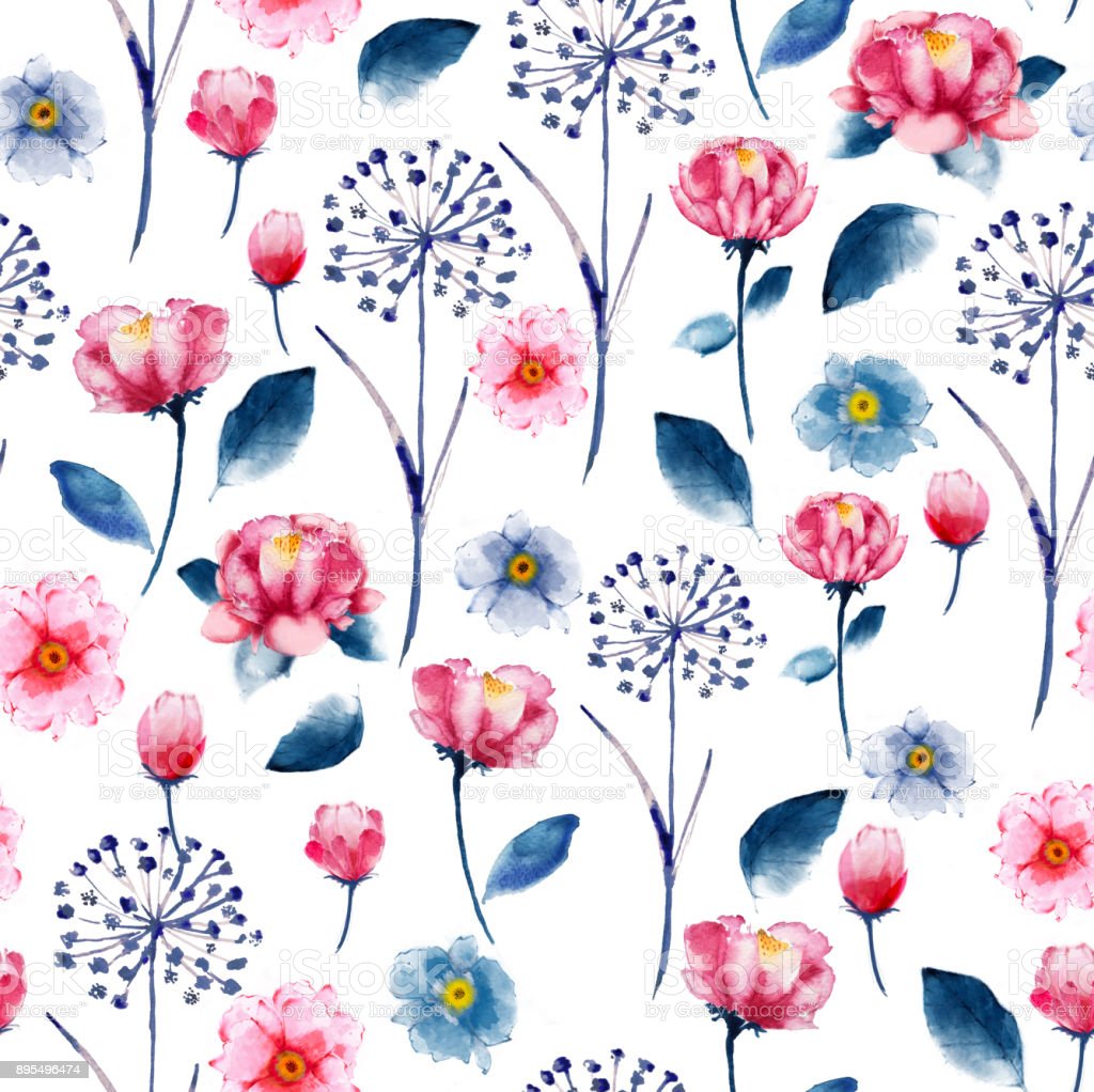 Seamless Bright Watercolor Floral Pattern Delicate Flower