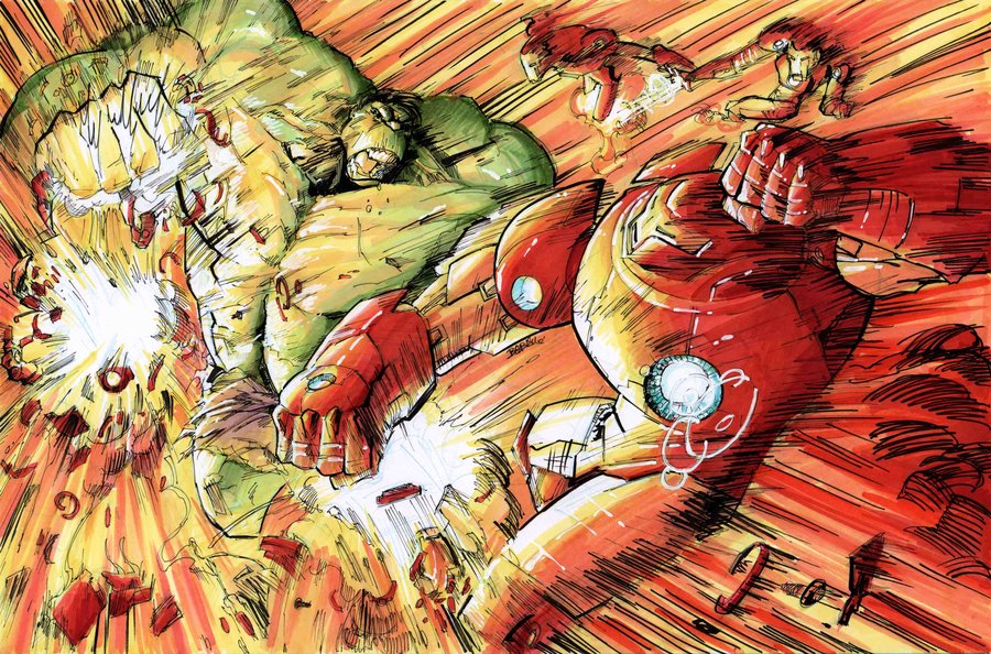 Hulk Vs Iron Man S Hulkbuster And Drones By Kourmpamp