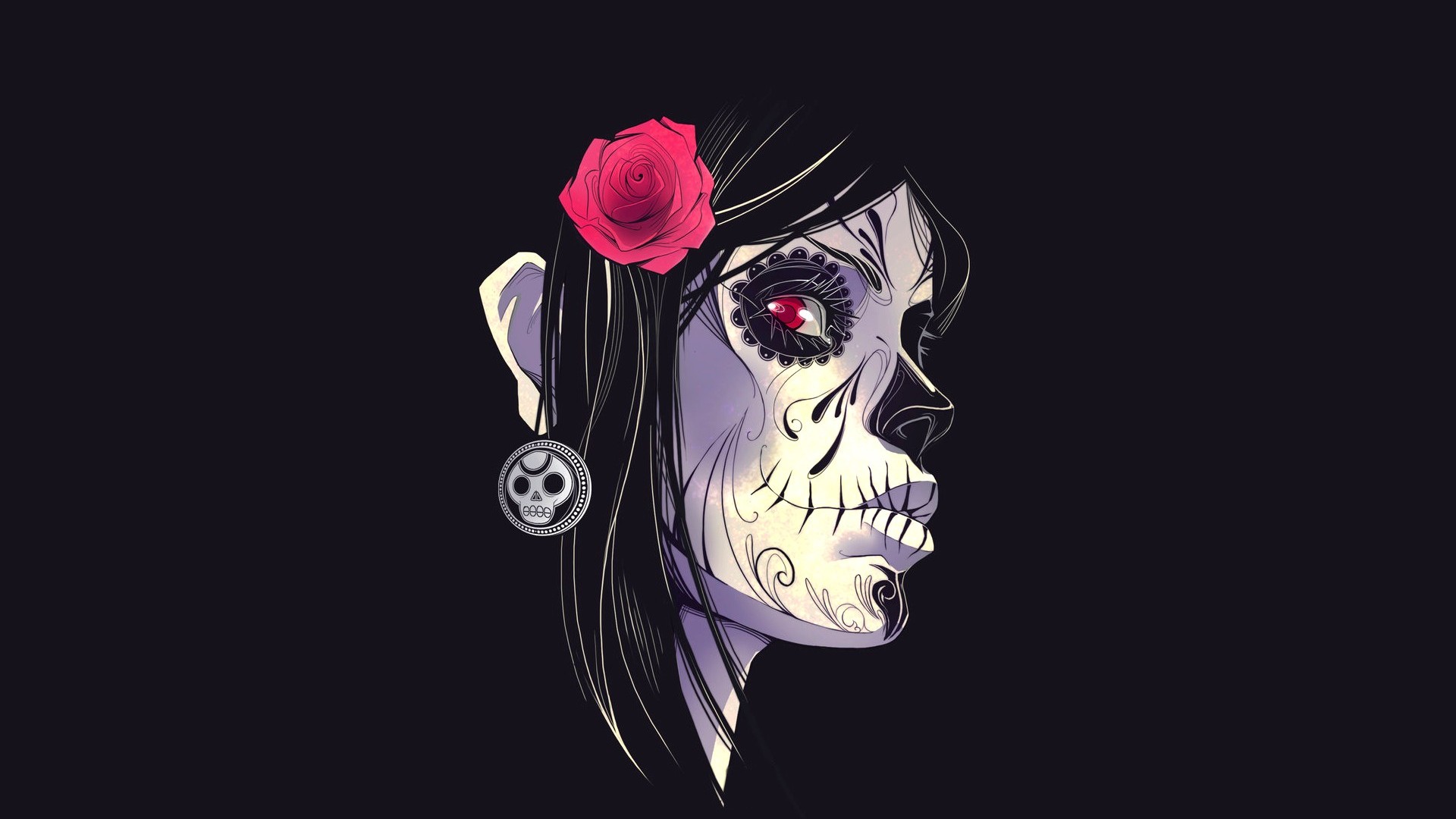 Day Of The Dead Face Flower Black Gothic Skull Wallpaper Background