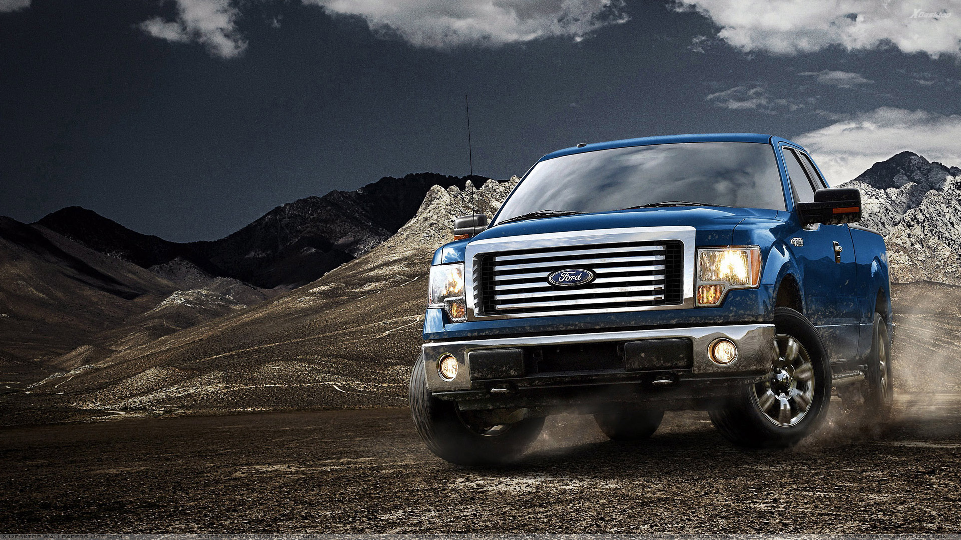 Ford F In Blue Near Mountains Wallpaper