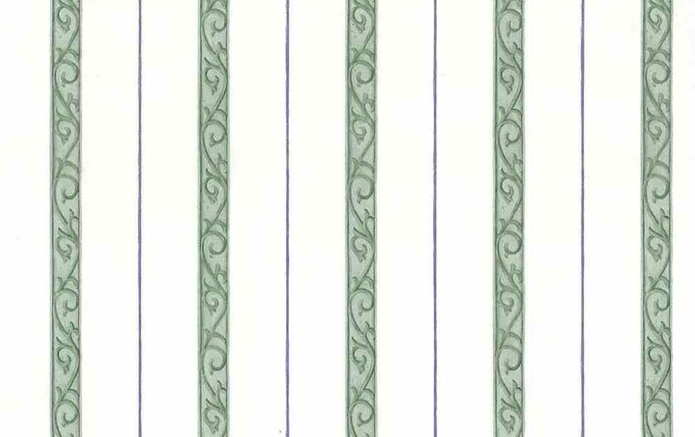 Green Purple Stripe Vintage Wallpaper Scroll Waverly