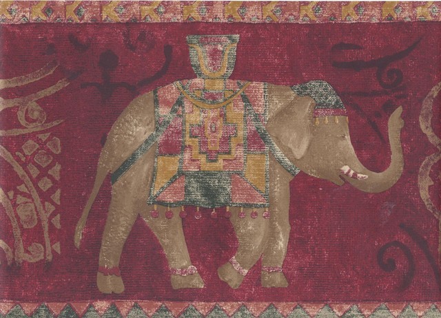 Red Traditional Elephant Wallpaper Border