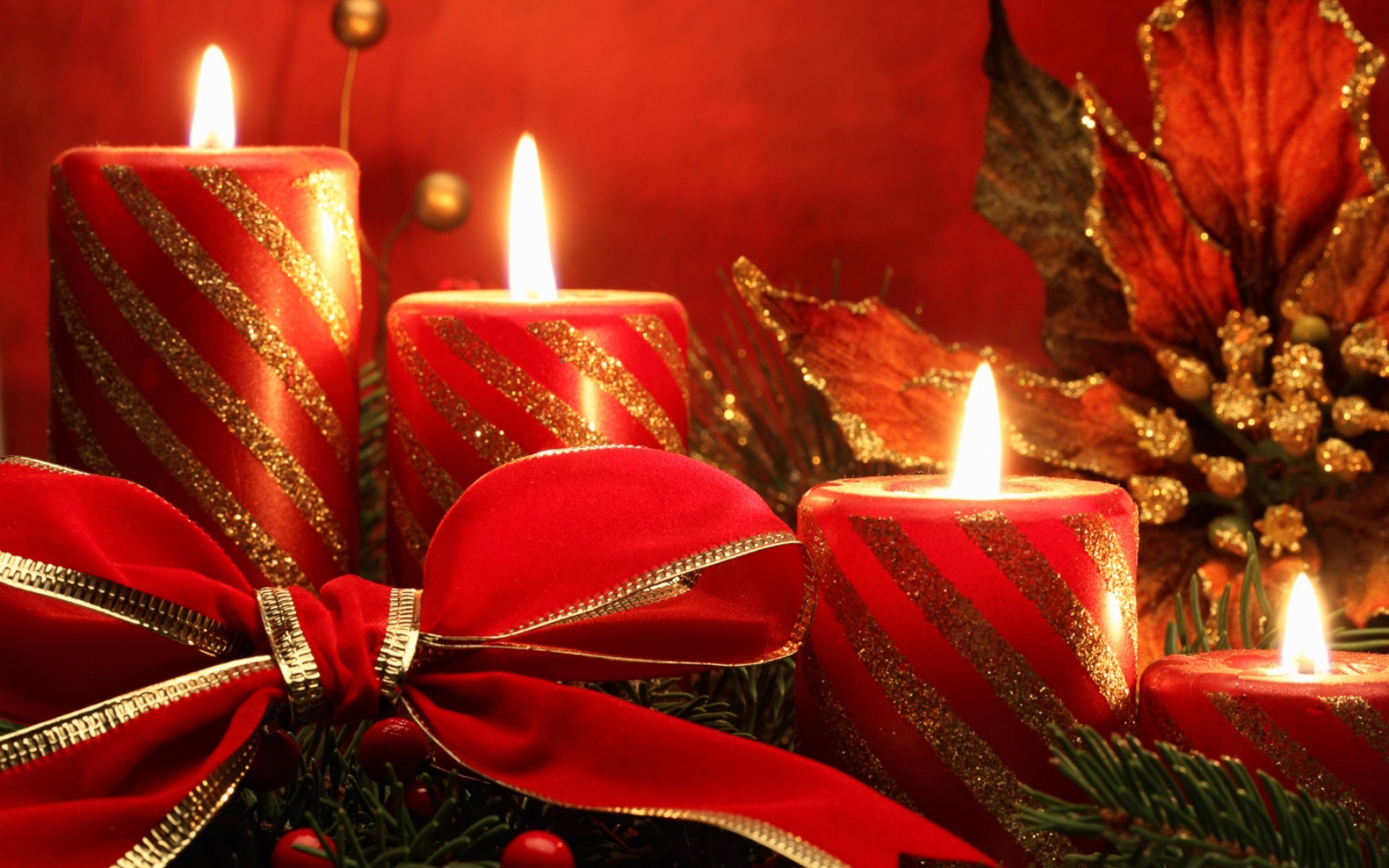 Candles Bows Holiday Christmas Desktop Wallpaper