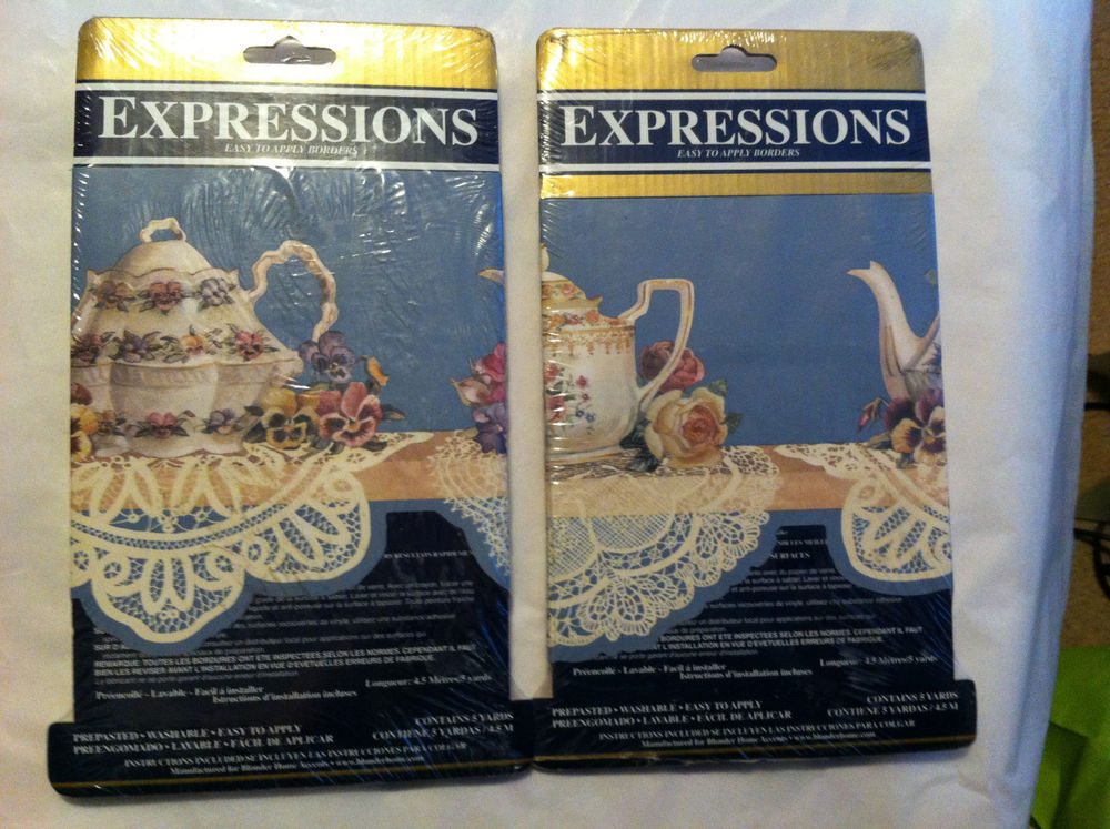 Expressions Pre Pasted Wallpaper Border New Teapots Lace Doily
