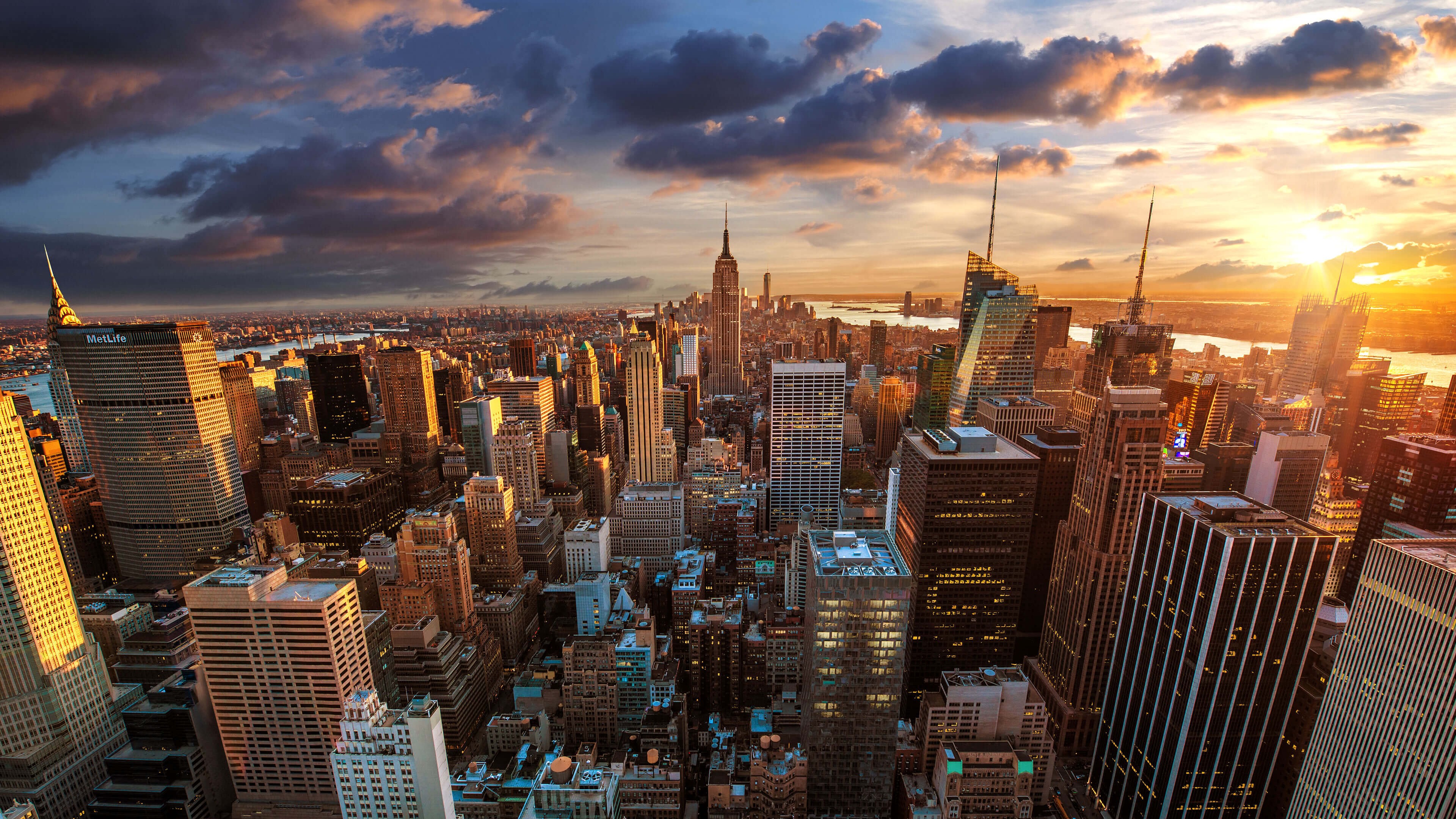 New York City Skyline At Sunset Wallpaper For Desktop 4k X