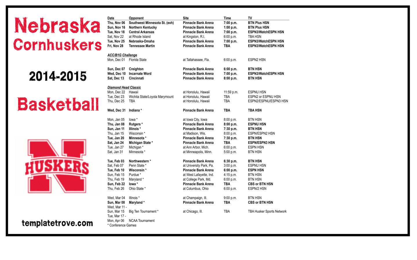 Nebraska Football Schedule 2024 Printable Free Vonny