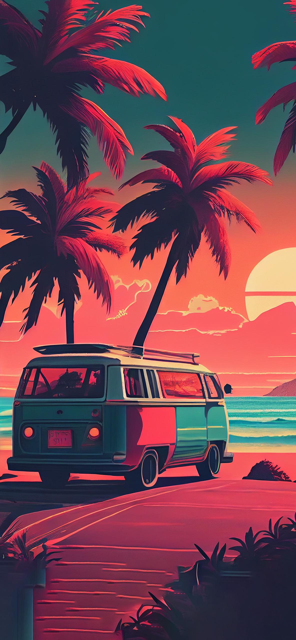Microbus On The Beach Aesthetic Wallpaper Summer