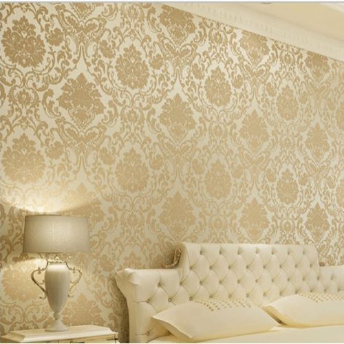 Wallpaper Roll Damask Embossed Feature 3d Textured Gold Silver Beige