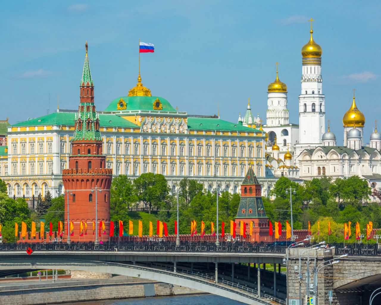 Kremlin And Bolshoy Kamenny Bridge Moscow Russian Federation 4k