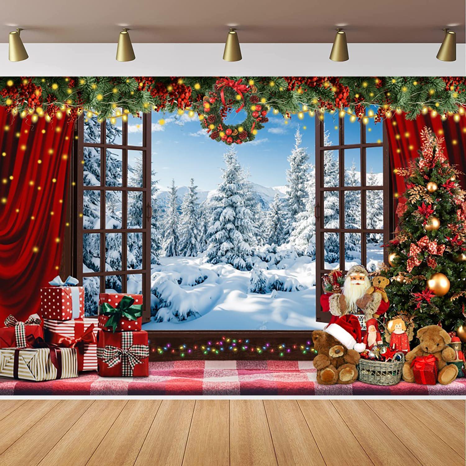 Amazon Christmas Backdrop Winter Snowy Forest Window