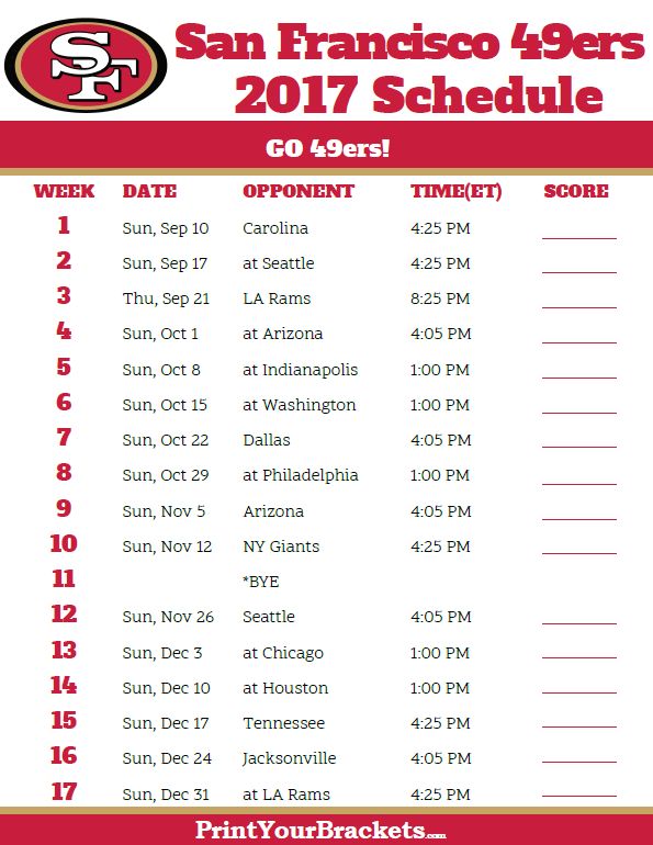 Best Ideas About 49ers Schedule Sf