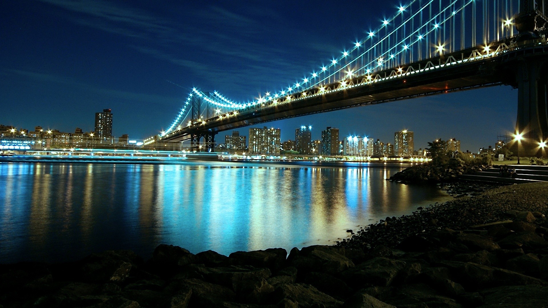 Manhattan Bridge Night Scene Wallpaper Travel HD Wallpapers