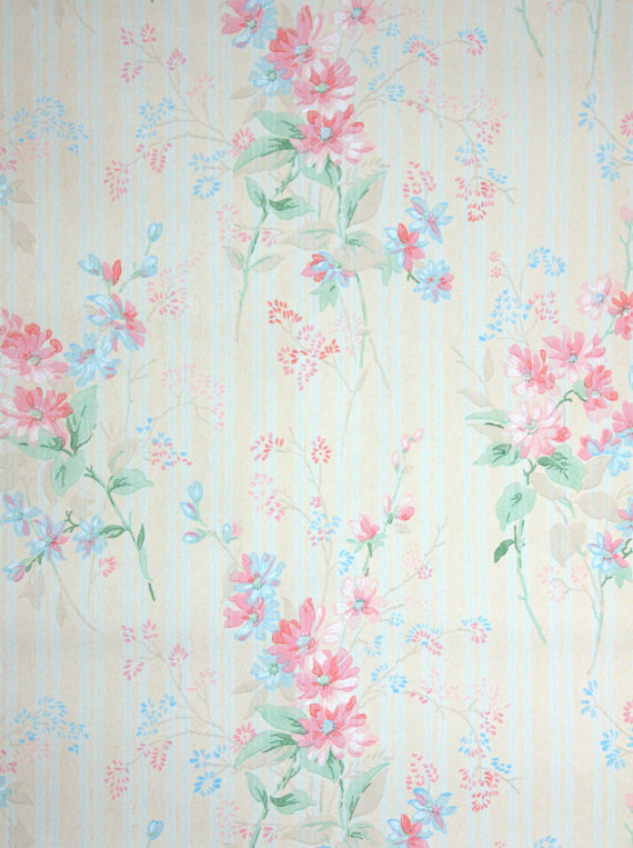Listing 1940s Vintage Wallpaper Pretty Pink And