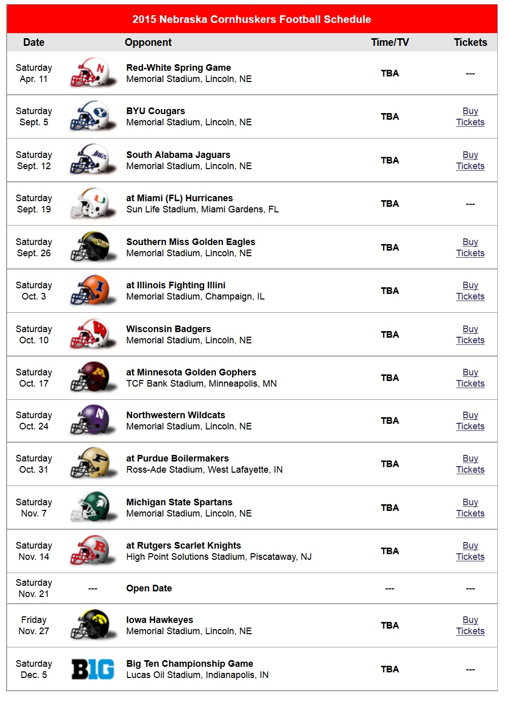 Football Schedule By 1camo S Nebraska