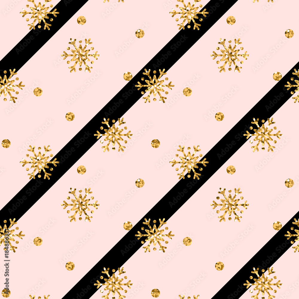 Christmas gold snowflake seamless pattern Golden glitter