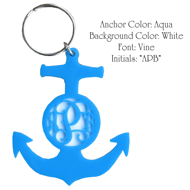 Solid Color Anchor Monogram Key Chain Choose An