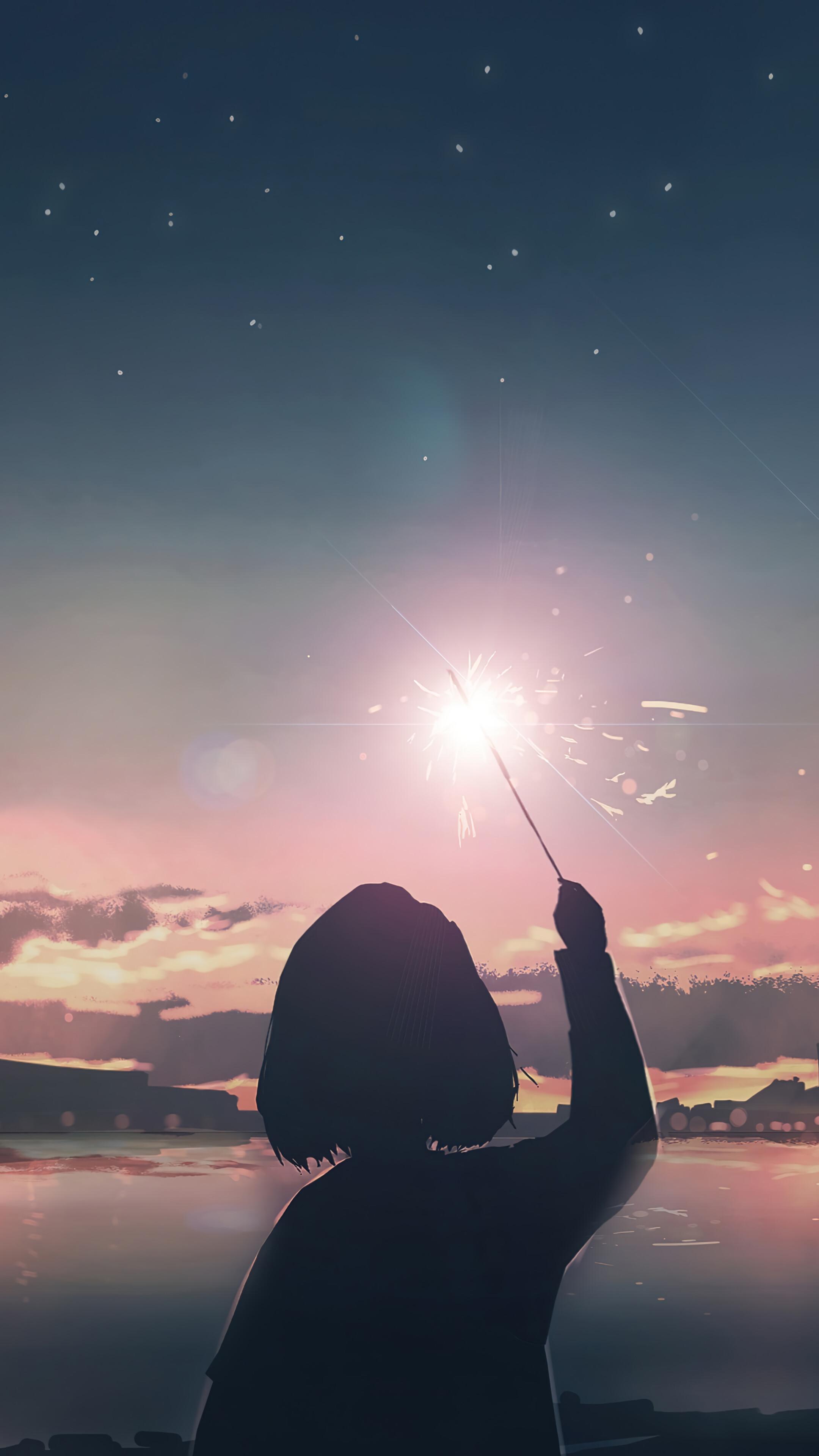 Anime Girl Silhouette Sunset Scenery 4k Wallpaper iPhone HD